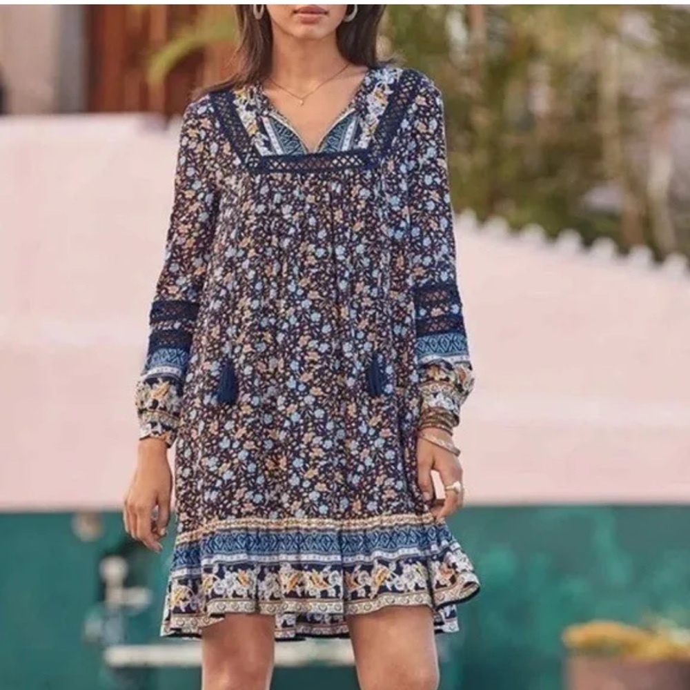 Sundance Simona Boho Floral Print Peasant Dress Size Medium